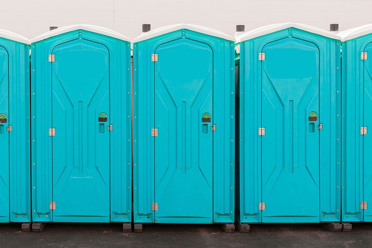 Industrial portable restroom units at a plant in Hilton Head Island, South Carolina