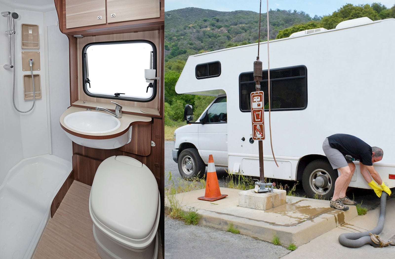 Portable RV/camper toilet and holding tank setup in Hilton Head Island, South Carolina